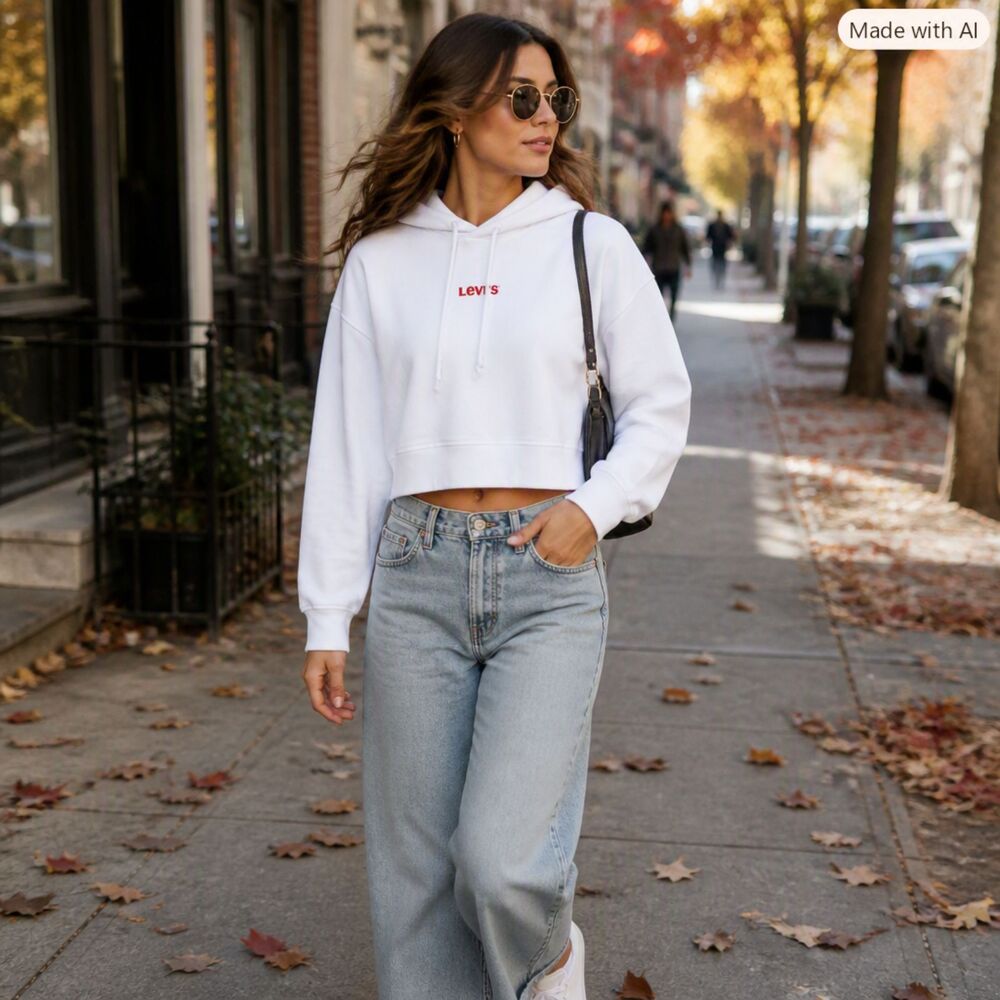 Levi’s Cropped Hoodie in White – Street‑Chic Comfort – Size Medium